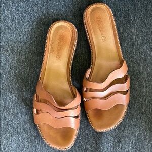 Madewell sandals slides all leather 7,5 tan beach vacation flats cruise boho